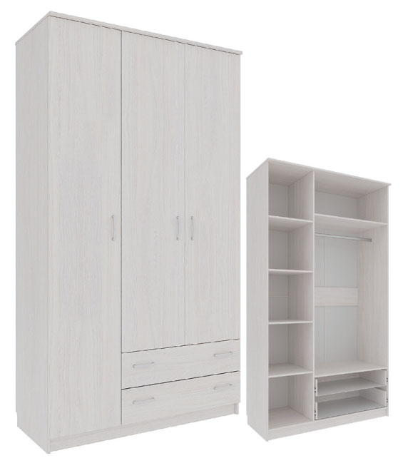 Шкаф 3-х дверный для платья и белья с 2-мя ящиками  (1300/2320). 