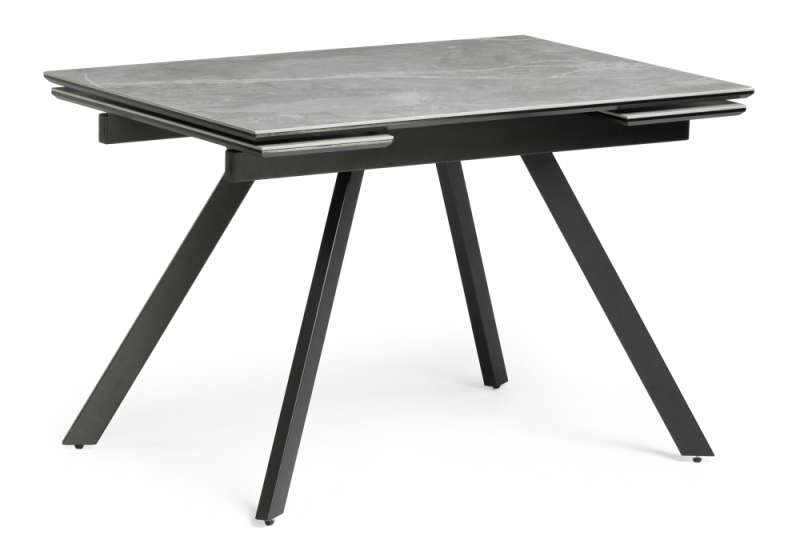 Обеденный стол Габбро 120(180)х80х76 серый мрамор / черный (80x76). 